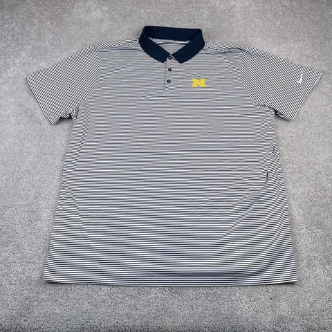 Michigan Wolverines Polo Shirt Mens 3XL Blue White Nike Golf Dri Fit Stretch Cover