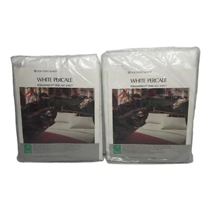 Vintage Sears White Percale Perma Prest Twin Size Fitted and Flat Sheets  - Picture 1 of 6