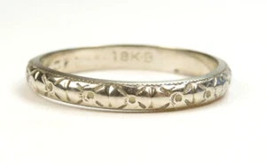 Antique Art Deco Unisex Wedding Band 18K White Gold Ring Size 8.75 2.94MM Width - Picture 1 of 10