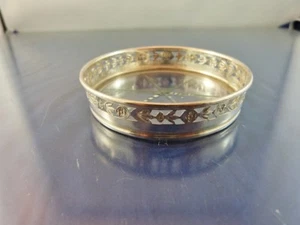 Pierced Flower BORDER STERLING & Glass COASTER ROLLED RIM BY BIRKS STERLING  - Picture 1 of 4