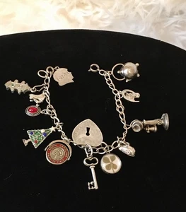 Vintage Sterling Silber 12 Bettelarmband Weihnachtsbaum, Glücksklee, Teekanne - Bild 1 von 24