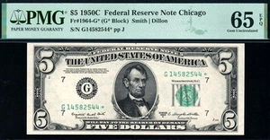 1950c* $5 Chicago STAR Federal Reserve Note FRN • Fr.1964-G* • PMG 65 EPQ - Picture 1 of 2