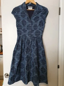 SEASALT BEATRICE Ladies UK 8 DRESS Blue Fit and Flare Stripes Spots POCKETS - Picture 1 of 12