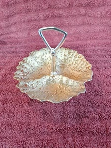 Vintage Hand Painted Weeping Bright Gold 22K Handled 3 Section Candy Bowl  - Picture 1 of 4
