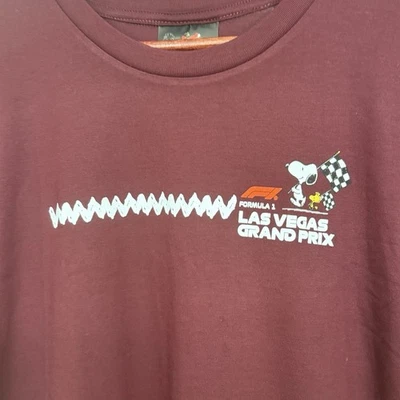 IN HAND nwt 2025 F1 PEANUTS 75th burgundy red XL adult T-SHIRT lvgp SNOOPY - Image 1 of 4