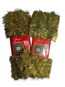 Vintage Brite Stern Weihnachten Lametta Girlande 18' je x2 Gold 1980er USA Klassiker - Bild 1 von 4