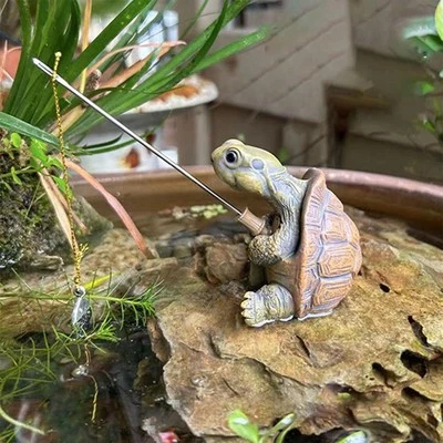 Fishing Turtle Statue DIY Gifts Animal Figurine for Outdoor Garden Terrarium - Image 1 of 4