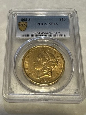 1868-S $20 PCGS XF45 Liberty Double Eagle Gold Coin beautiful very nice appeal - Image 1 of 2