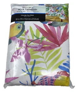 MAINSTAYS 60 X 84 PEVA TABLEBLOTH TROPICAL COLORS AND DESIGN WITH PARROTS - Picture 1 of 2