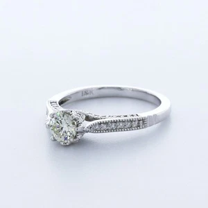 ANILLO DE ACENTO VINTAGE ORO BLANCO 14K CORTE REDONDO E/VVS2 DIAMANTE CREADO EN LABORATORIO 1,0 QUILATES - Imagen 1 de 3