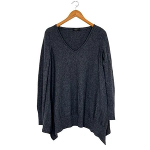 Charter Club 100% Cashmere V-Neck Handkerchief Hem Sweater Gray Size M Lagenlook - Picture 1 of 9
