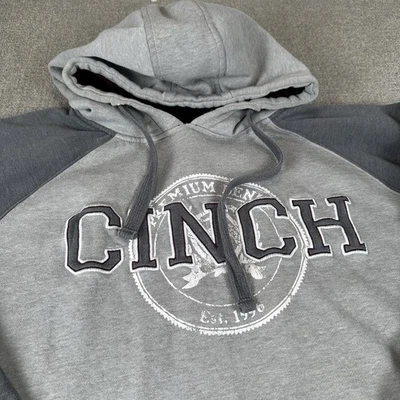 Sudadera con Capucha Cinch Vintage Para Hombre Bordada Gris Extra Grande Premium Denim Con Capucha Foto 1 de 4