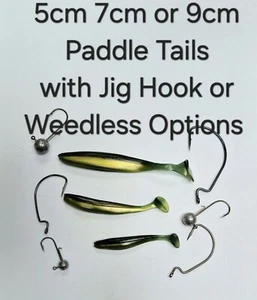 Minnow x 10 Shad Paddle Tail Soft Lures 5cm 7cm 9cm Hook Weedless or Jig Head - Picture 1 of 18