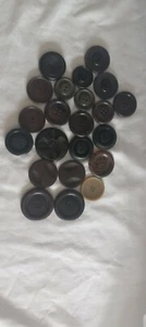 Vintage Buttons Lot Of 22 Solid Black dark Marbled Round Plastic Sewing Crafts - Picture 1 of 5