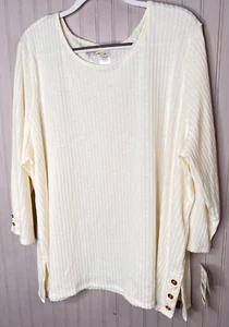 Alfred Dunner Women SWEATER 3X Ivory Gold Buttons Tunic Soft Pullover NEW - Picture 1 of 15
