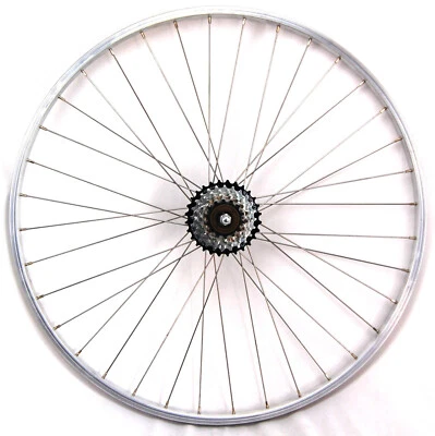 28 Zoll Hinterrad Laufrad Kasten Felge + 6 fach Shimano Kranz silber Alu - Bild 1 von 3