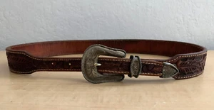 Vintage Vogt Women's Tooled Leather Belt w/Sterling Silver Buckle Adjustable - Imagen 1 de 8