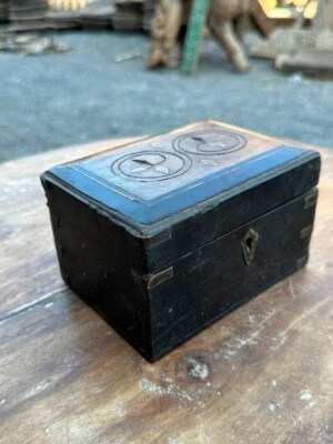 1890's Antique Old Wooden Hand Carved Brass Inlaid  Perfume Box - Image 1 of 4