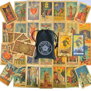 Plastic Waterproof Tarot Deck Gold Foil Tarot Big Size 78 Cards Guidebook Pouch - Picture 1 of 19