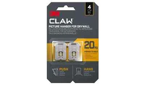 3m Claw 20kg Picture Hanger for Drywall - Pack of 4 - Picture 1 of 2