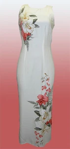 Abito lungo tubino Beign Hawaiian Iolani bianco corallo orchidea fiori - 2XL,3XL - Foto 1 di 1