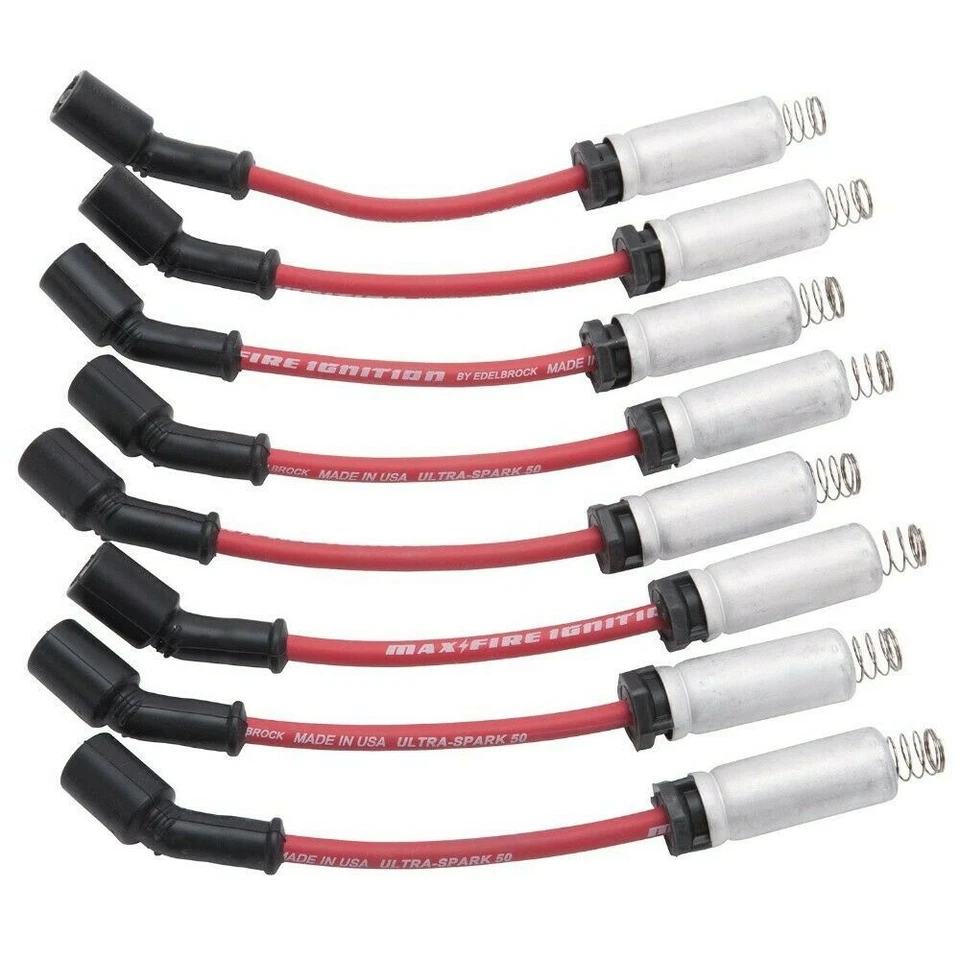 Edelbrock 22715 Max-Fire Red Spark Plug Wire Set w/ Sleeves 99-15 GM LS Swap Car - Image 1 of 1