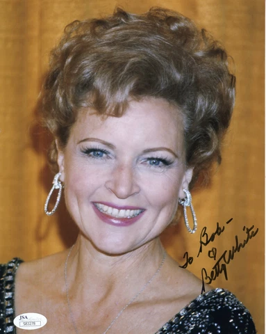 BETTY WHITE HAND SIGNED 8x10 PHOTO     RARE YOUNG COLOR POSE     TO BOB      JSA Cover