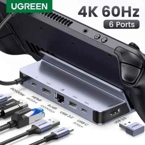 Ugreen USB C 6-in-1 Docking Station for Steam Deck OLED 5Gbps, 4K@60Hz, Ethernet - Picture 1 of 7
