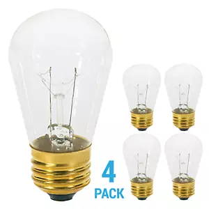 4 Pack CLEAR Patio String Light Sign Bulb 120V 11W S14 Medium E26 Base 11S14/CL - Picture 1 of 4