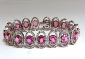 14K White Gold Finish 10Ct Oval Cut Pink Sapphire & Diamond Halo Tennis Bracelet - Picture 1 of 4