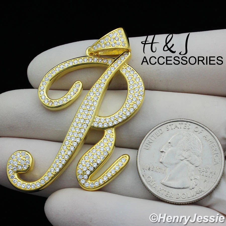 COLGANTE HOMBRE PLATA ESTERLINA 925 CIRCONITA HELADA CHAPADO EN ORO LETRA INICIAL "R"*GP220 Foto 1 de 4