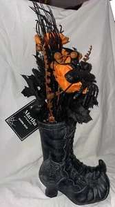 Martha Stewart Witch Boots 20 INCHES Flowers Branches Black Orange Halloween NWT - Picture 1 of 10