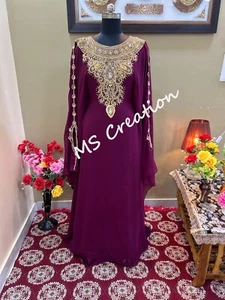 SALE New Wine Moroccan Dubai Kaftan Farasha Abaya Dress Very Fancy Long Gown 411 - Picture 1 of 7