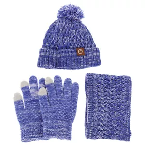 Kids Winter Hat Gloves Scarf Set Fleece Lined Beanie with Pom Pom Warm Knitted - Picture 1 of 12