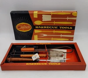 Vintage New NOS Mr. Cheftender 3 Pc Stainless Wood BBQ Tool Set w/ Fire Starter - Picture 1 of 9