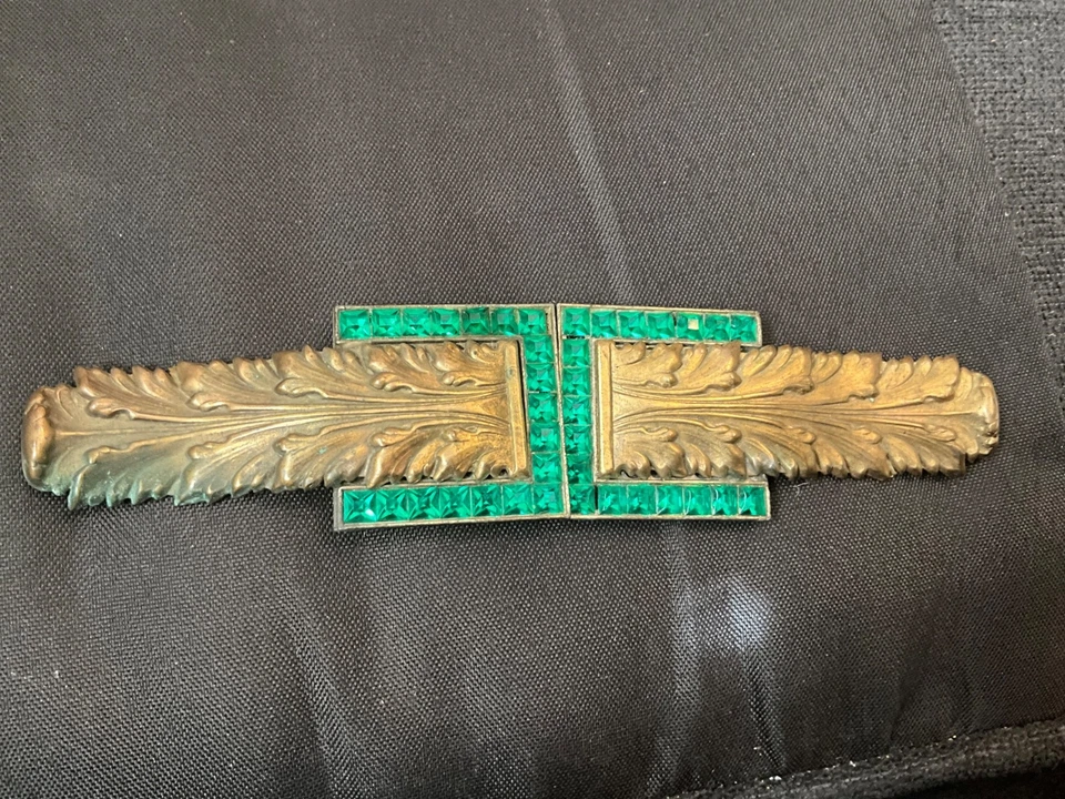 Hebilla de cinturón antigua Art Deco/Nouveau de latón con hermosas piedras verdes en muy buena condición Foto 1 de 4