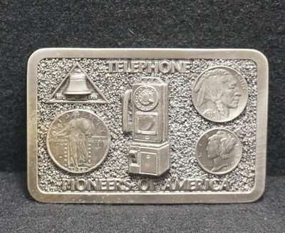 WA09138 VINTAGE AÑOS 70 **TELÉFONO PIONEROS DE AMÉRICA** HEBILLA DE CINTURÓN DE TELÉFONO PÚBLICO Foto 1 de 2