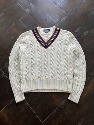 Rare Vintage 90s Polo Ralph Lauren Hand Knit Cable Sweater Men’s Large Preppy - Image 1 of 4
