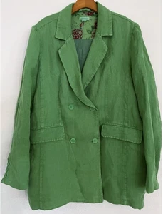 Sundance Linen Blazer Women XXL Green Double Breast Minimalist Lagenlook Boho - Picture 1 of 10