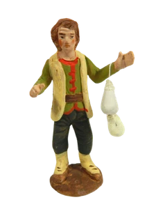 Mann mit Käse 10 cm aus neapolitanischer Terrakotta Wurstdose Schäfer für Krippe - Bild 1 von 3