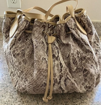 Roberta Gandolfi Leather Python Laced Pleated Sides Zip Inner Pockets Italy - Image 1 of 4