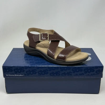 SAS Laguna Weave Henna Sandals Womens 6 M Brown Croc Print Strappy Comfort USA - Image 1 of 4