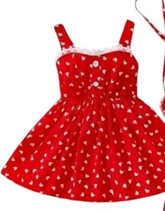 Baby Heart Print Guipure Lace Trim Cami Dress size 3-4 toddler  - Picture 1 of 6