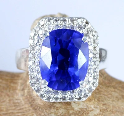 Anillo de piedras preciosas cojín de tanzanita azul natural certificado 12,89 quilates/13 mm ver video Foto 1 de 4