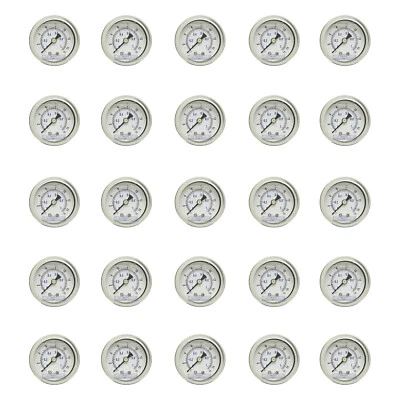 25 PACK LIQUID FILLED PRESSURE GAUGE 0-15 PSI, 1.5" FACE, 1/8" NPT BACK MOUNT - Image 1 of 3