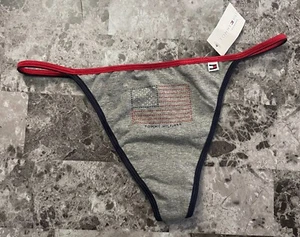 NWT TOMMY HILFIGER L AMERICAN FLAG GLITTER RED BLUE VINTAGE RARE THONG PANTIES - Picture 1 of 8