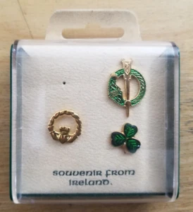 3x Vintage Souvenir From Ireland Pins Shamrock Clover - Picture 1 of 6