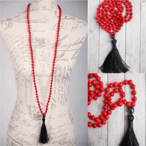 Pulsera 6mm Cinabrio Rojo Natural 108 Cuentas Borlas Espiritualidad Chakra - Imagen 1 de 3