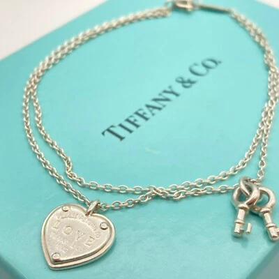 Tiffany & Co. Return to Heart LOVE Key Double Chain Bracelet 7 1/4" Silver 4.1g - Image 1 of 4