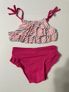 OLD NAVY GIRL SWIMSUIT, pink bikini, ruffled stripes SIZE 4 years - Picture 1 of 14